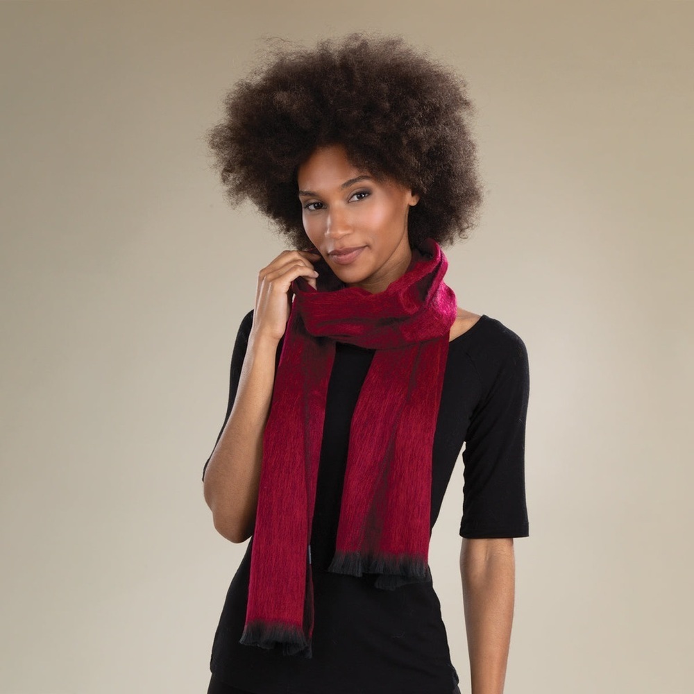 Alpaca Blend Deep Red and Black  Women's Scarf